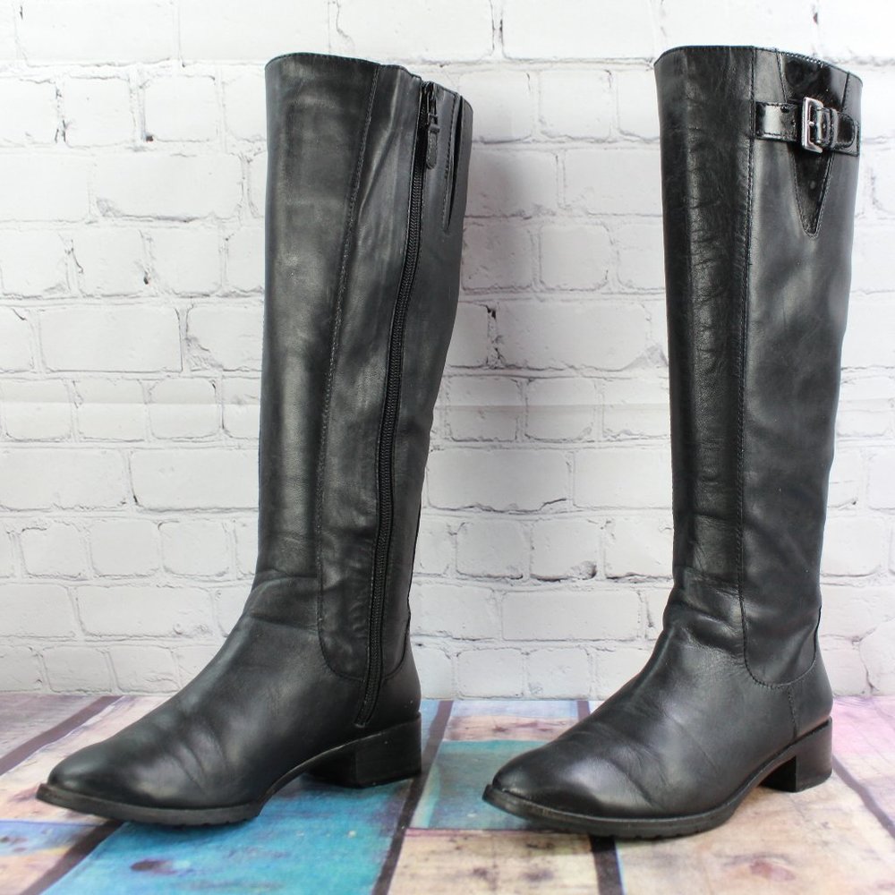 Cole Haan Black Leather Knee High Side Zip Riding Boots Size 6 B - Picture 2 of 11